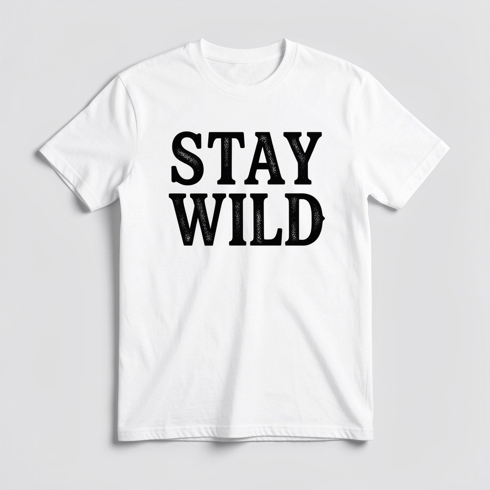 Gildan White Short Sleeve Tee with Black "STAY WILD" Graphic